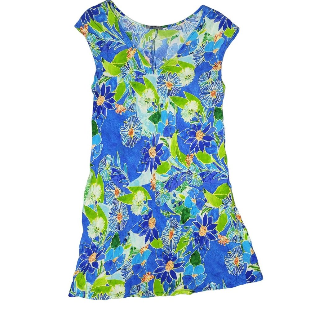 Jams World vintage floral bluebell blue green flower tee shirt dress size large